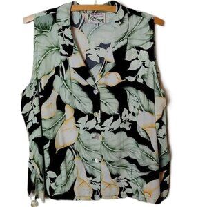 Vintage Kaua’iana Hawaii Top‎ Button Boxy Rayon Collar Petite XL Resort Wear